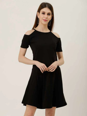 TANDUL Women A-line Black Above Knee/Mid Thigh Length Dress