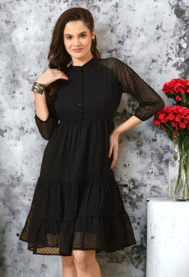 Arbiter Collection Women A-line Black Above Knee/Mid Thigh Length Dress