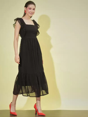 Moshe Women A-line Black Midi/Calf Length Dress