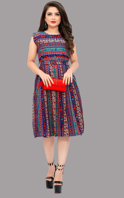 Hiral Creation Women A-line Purple Below Knee Dress