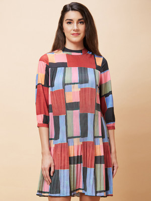 Globus Women A-line Multicolor Above Knee/Mid Thigh Length Dress