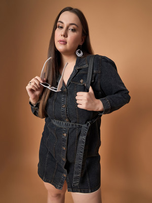 SASSAFRAS Curve Women Shirt Blue Above Knee/Mid Thigh Length Dress