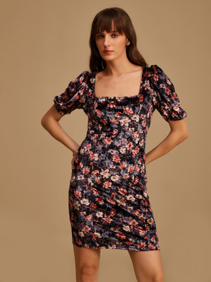 KAZO Women Fit and Flare Black Above Knee/Mid Thigh Length Dress