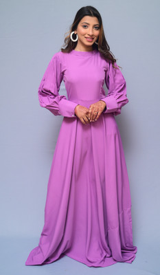 diyaz Women Fit and Flare Purple Maxi/Full Length Dress