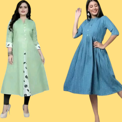 Suhani Fashionqq Women A-line Green, Light Blue Maxi/Full Length Dress