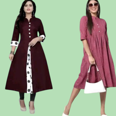 Icon Fashion Women Printed A-line Kurta(Red, Maroon)