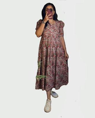 PRAVIK Women Printed A-line Kurta(Multicolor)