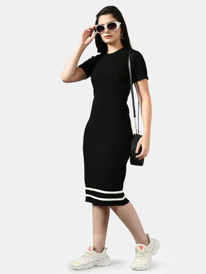 SAKSHI TRADER Women Bodycon Black Midi/Calf Length Dress
