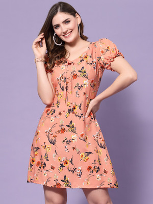 Oomph! Women A-line Orange Above Knee/Mid Thigh Length Dress