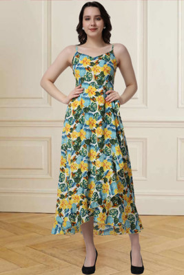 POPWINGS Women A-line Multicolor Midi/Calf Length Dress