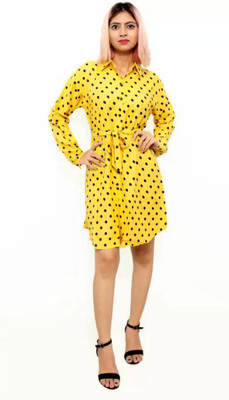 mystify Women A-line Yellow Above Knee/Mid Thigh Length Dress