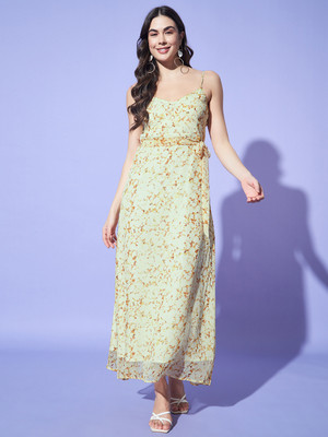 METRONAUT Women Fit and Flare Yellow Maxi/Full Length Dress