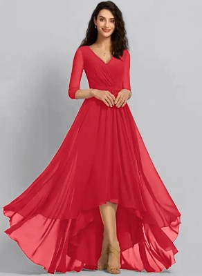 GLEUX FASHION Women High Low Red Dress