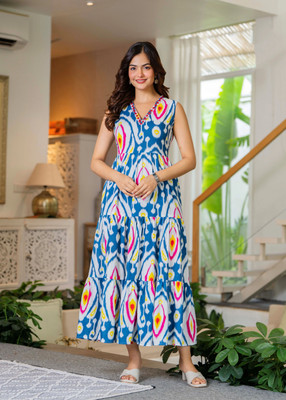 RD Fab Women Fit and Flare Blue Maxi/Full Length Dress