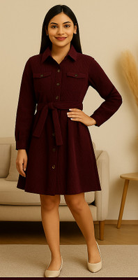 ROSEMELON Women Fit and Flare Purple Above Knee/Mid Thigh Length Dress
