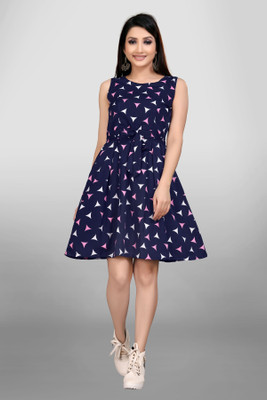 HOUSE OFF COMMON Women A-line Dark Blue Knee Length Dress