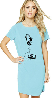 HouseOfCommon Women T Shirt Dark Blue Above Knee/Mid Thigh Length Dress
