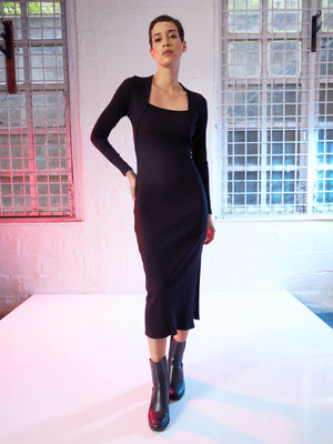 SASSAFRAS Women Bodycon Black Below Knee Dress