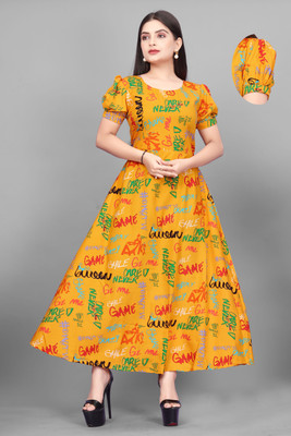 Rosasignora Women Maxi Yellow Knee Length Dress