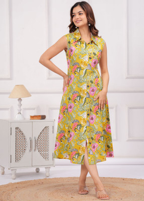 RD Fab Women A-line Yellow Midi/Calf Length Dress