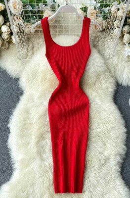 RKK Collection Women Bodycon Red Below Knee Dress