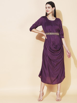 Fashor Women Fit and Flare Purple Midi/Calf Length Dress