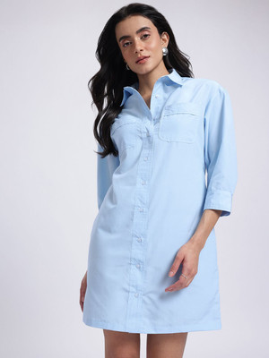 Dressberry Women Shirt Blue Above Knee/Mid Thigh Length Dress