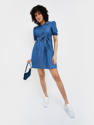Fame Forever by Lifestyle Women A-line Blue Above Knee/Mid Thigh Length Dress