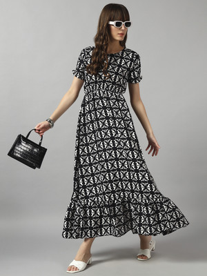 Raiyani Enterprise Women Fit and Flare Black Maxi/Full Length Dress