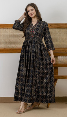 Dressar Women Fit and Flare Black Ankle Length Dress