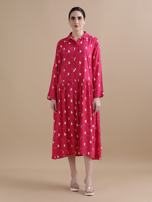 Black & Blah Blah Women Fit and Flare Pink Midi/Calf Length Dress