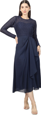 Midnoon Women Wrap Dark Blue Ankle Length Dress