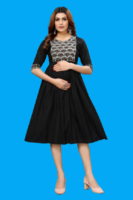 Opera Fashion Women Fit and Flare Black Below Knee Dress