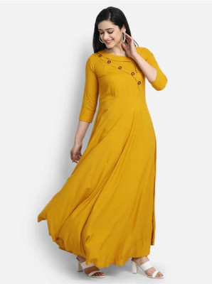 lalsha priemium Women Solid Anarkali Kurta(Yellow)