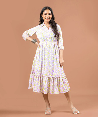 FashFun Women Fit and Flare Purple Midi/Calf Length Dress