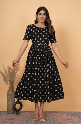 Sidh Sawai Women Printed Ethnic Dress Kurta(Black)