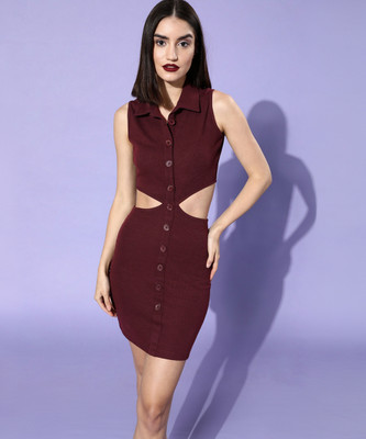 KASSUALLY Women Bodycon Maroon Above Knee/Mid Thigh Length Dress