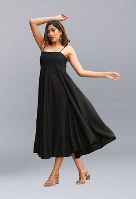 METRONAUT Women Gown Black Midi/Calf Length Dress