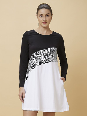 BEING HUMAN Women A-line Black, White Above Knee/Mid Thigh Length Dress