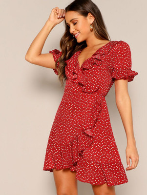FabRange Women A-line Red Mini/Short Dress
