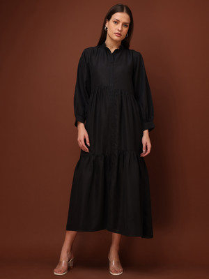 PURVAJA Women Fit and Flare Black Midi/Calf Length Dress