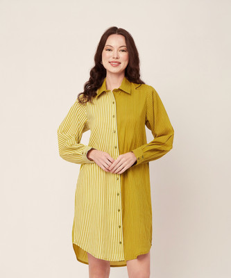 moomaya Women Shirt Green Above Knee/Mid Thigh Length Dress