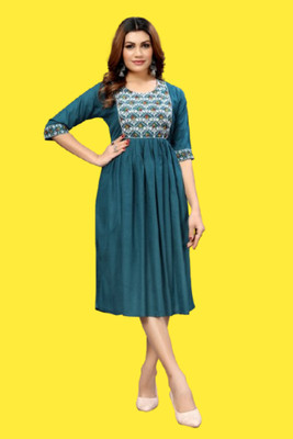 DICHIKA enterprise Women Fit and Flare Blue Midi/Calf Length Dress