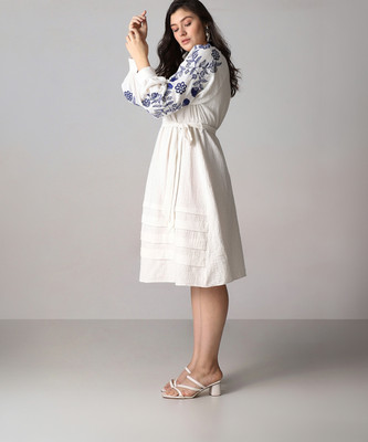 Vero Moda Curve Women A-line White Midi/Calf Length Dress