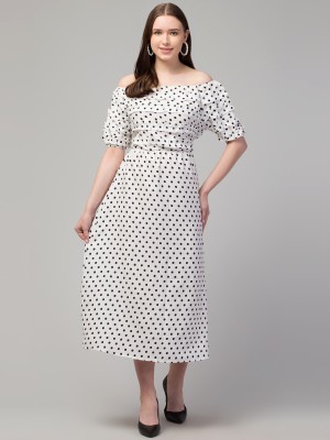 LOUSRICS Women A-line Black, White Dress