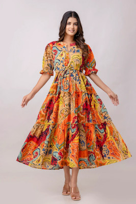 FabFinds Women A-line Multicolor Maxi/Full Length Dress