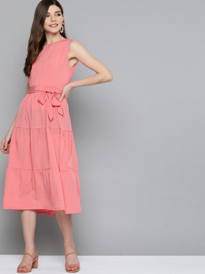 HERE&NOW Women A-line Pink Knee Length Dress