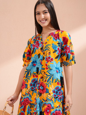 Vishudh Women A-line Yellow Knee Length Dress