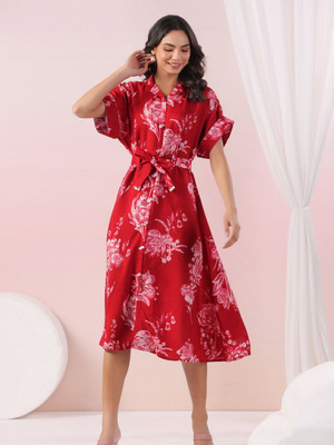 KAFTANIZE Women Fit and Flare Red Midi/Calf Length Dress