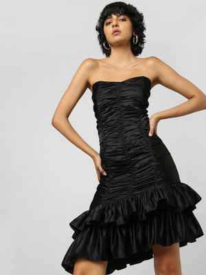 ONLY Women Ruffled Black Above Knee/Mid Thigh Length Dress